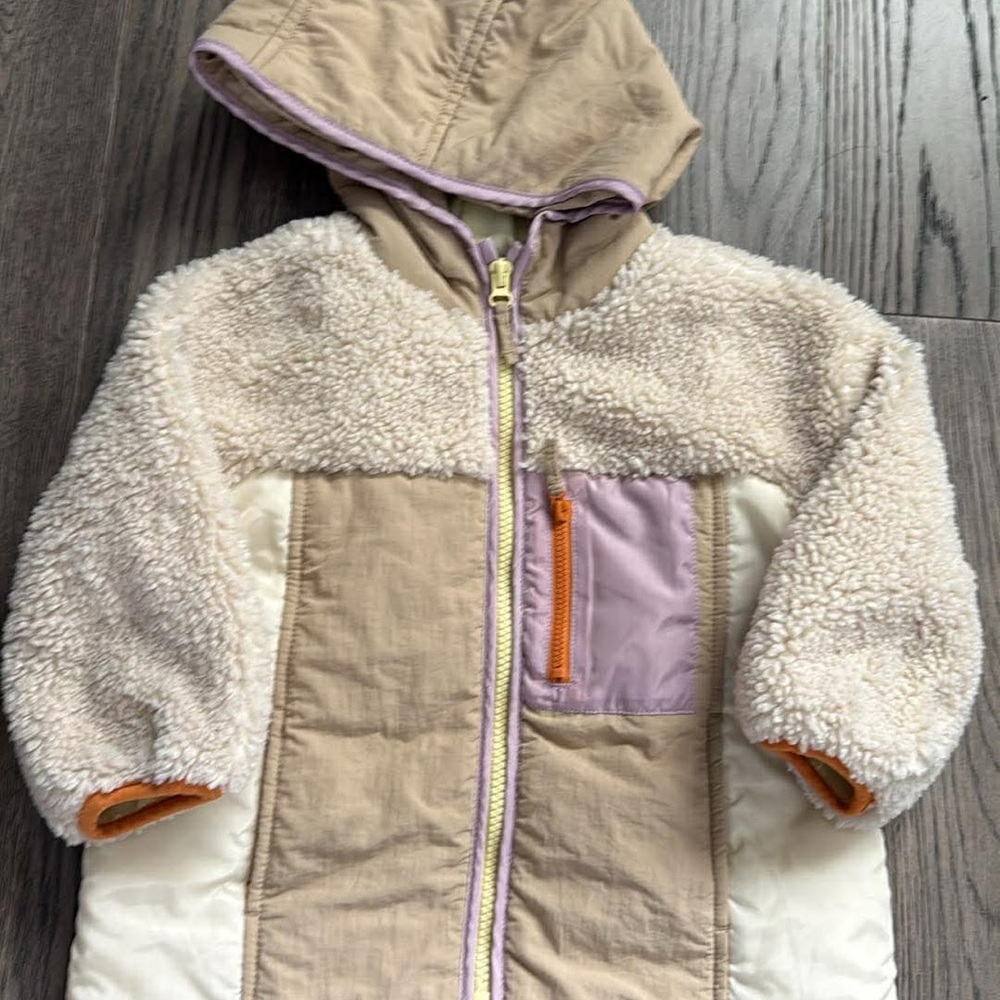 Zara Cream & Lavender Sherpa Hooded Toddler Jacket
